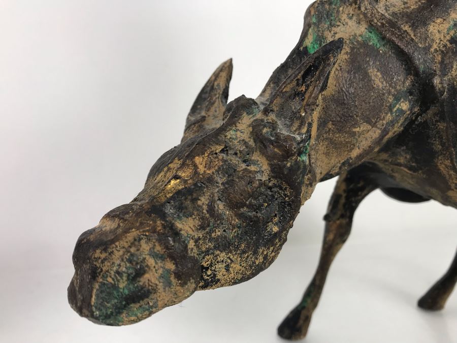 Heavy Japanese Gilded Metal Sculpture Of Scholar Man Riding Horse (2 Pieces) 14W X 7D X 14.5H [Photo 6]