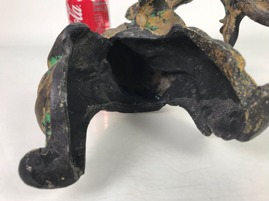 Heavy Japanese Gilded Metal Sculpture Of Scholar Man Riding Horse (2 Pieces) 14W X 7D X 14.5H [Photo 12]