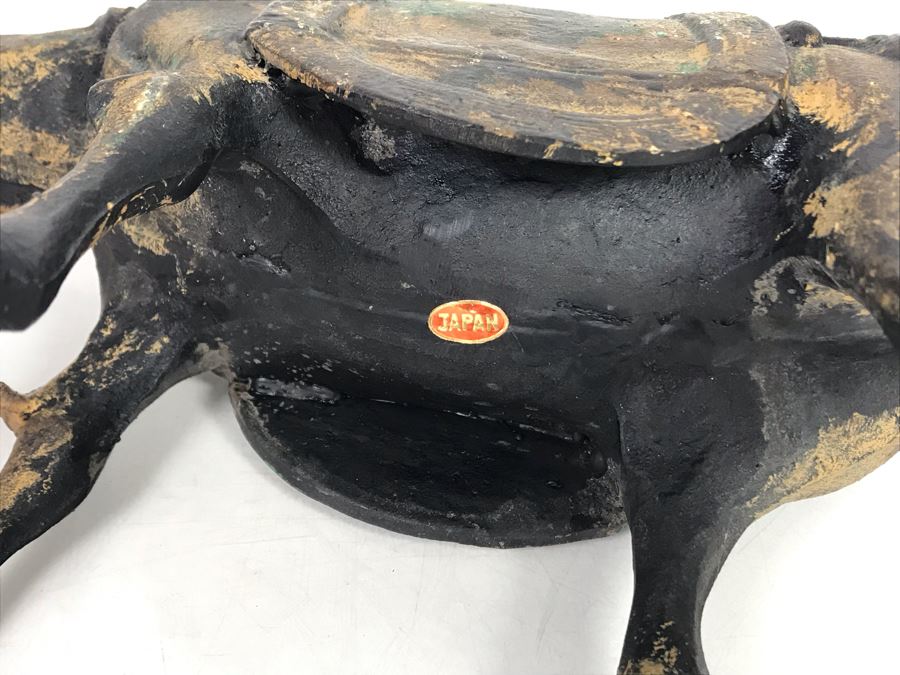 Heavy Japanese Gilded Metal Sculpture Of Scholar Man Riding Horse (2 Pieces) 14W X 7D X 14.5H [Photo 15]