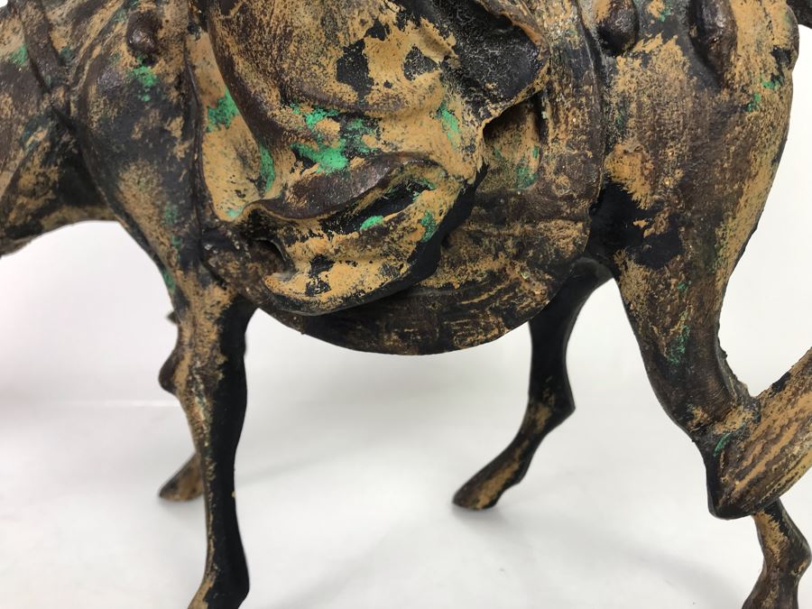 Heavy Japanese Gilded Metal Sculpture Of Scholar Man Riding Horse (2 Pieces) 14W X 7D X 14.5H [Photo 7]