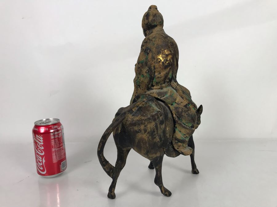 Heavy Japanese Gilded Metal Sculpture Of Scholar Man Riding Horse (2 Pieces) 14W X 7D X 14.5H [Photo 10]