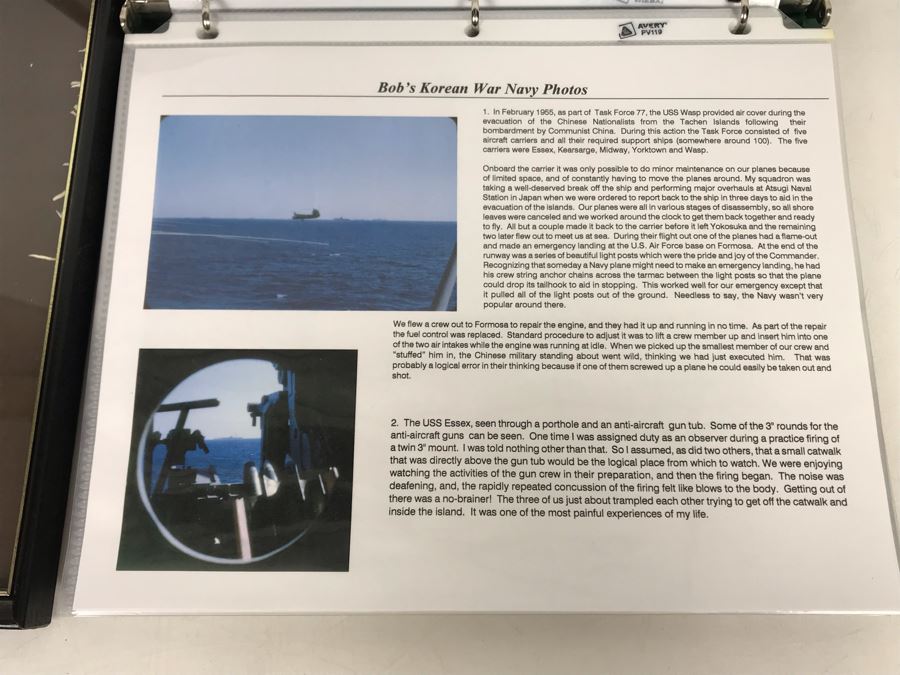 Detailed Firsthand Account Of Korean War Featuring Exclusive Photos Aboard Aircraft Carrier USS Wasp CVA-18 With Fighter Squadron VF-151, Framed Sticker From Fighter Squadron VF-151 And Framed B&W Photograph - See Photos For Sampling [Photo 11]