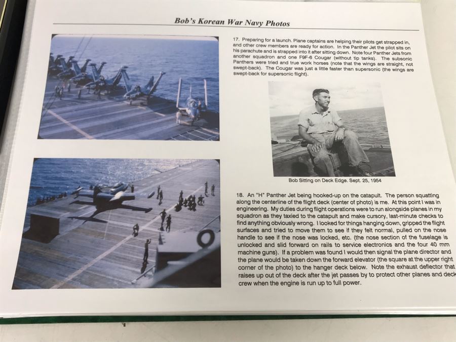 Detailed Firsthand Account Of Korean War Featuring Exclusive Photos Aboard Aircraft Carrier USS Wasp CVA-18 With Fighter Squadron VF-151, Framed Sticker From Fighter Squadron VF-151 And Framed B&W Photograph - See Photos For Sampling [Photo 16]