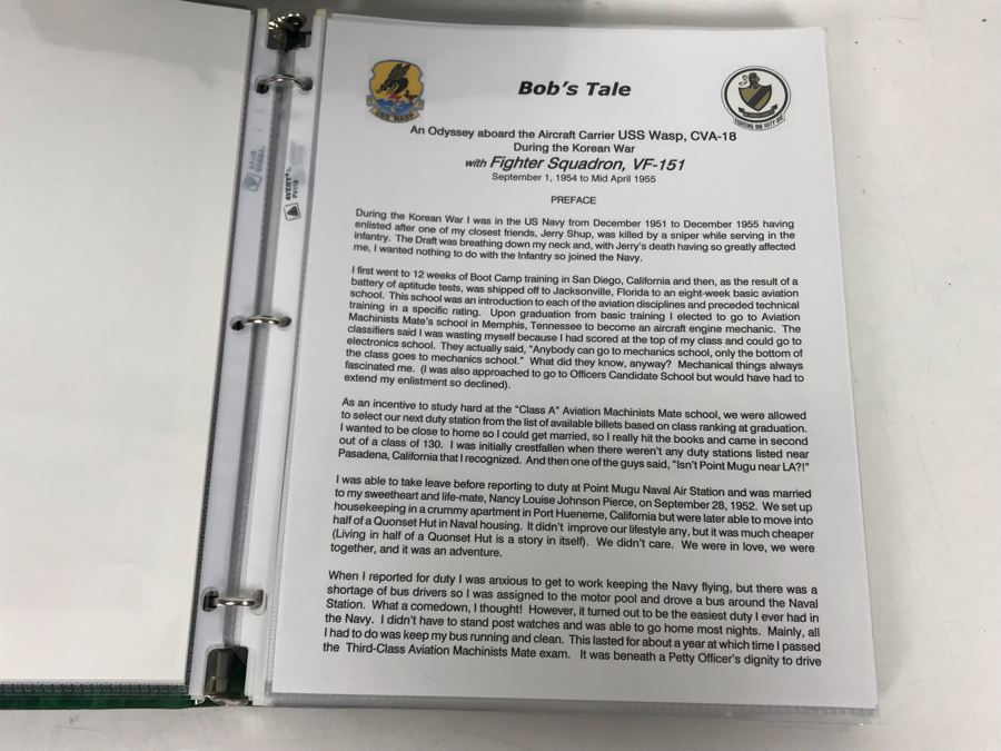 Detailed Firsthand Account Of Korean War Featuring Exclusive Photos Aboard Aircraft Carrier USS Wasp CVA-18 With Fighter Squadron VF-151, Framed Sticker From Fighter Squadron VF-151 And Framed B&W Photograph - See Photos For Sampling [Photo 8]