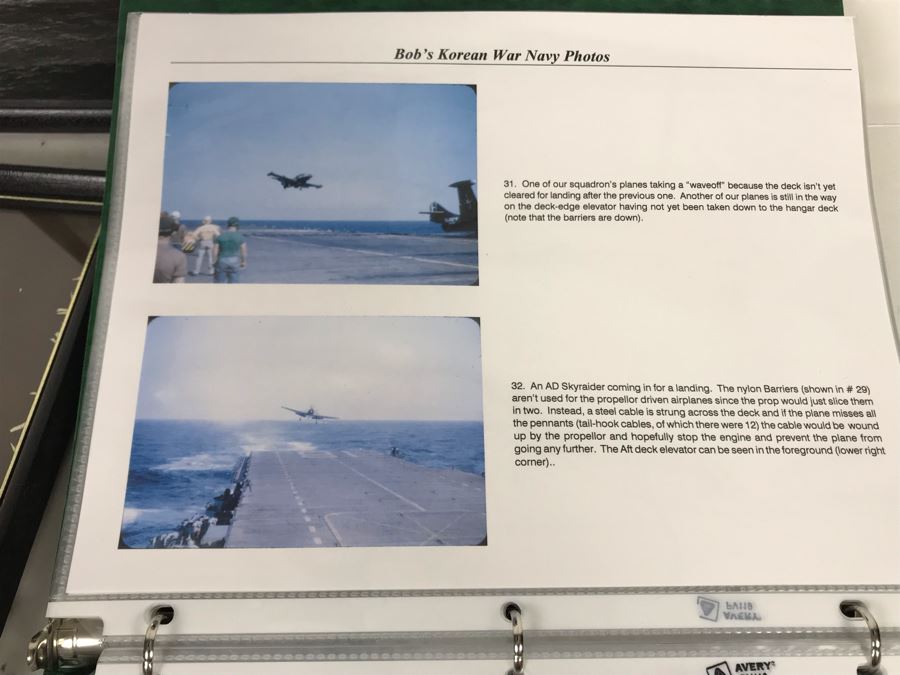 Detailed Firsthand Account Of Korean War Featuring Exclusive Photos Aboard Aircraft Carrier USS Wasp CVA-18 With Fighter Squadron VF-151, Framed Sticker From Fighter Squadron VF-151 And Framed B&W Photograph - See Photos For Sampling [Photo 21]