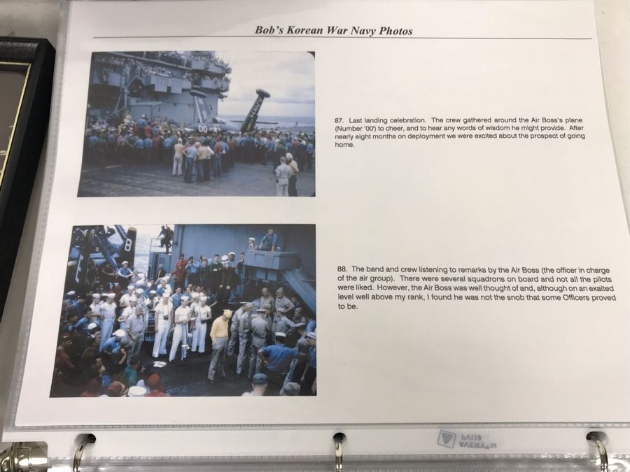 Detailed Firsthand Account Of Korean War Featuring Exclusive Photos Aboard Aircraft Carrier USS Wasp CVA-18 With Fighter Squadron VF-151, Framed Sticker From Fighter Squadron VF-151 And Framed B&W Photograph - See Photos For Sampling [Photo 29]