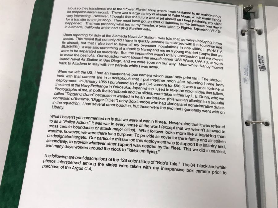 Detailed Firsthand Account Of Korean War Featuring Exclusive Photos Aboard Aircraft Carrier USS Wasp CVA-18 With Fighter Squadron VF-151, Framed Sticker From Fighter Squadron VF-151 And Framed B&W Photograph - See Photos For Sampling [Photo 10]