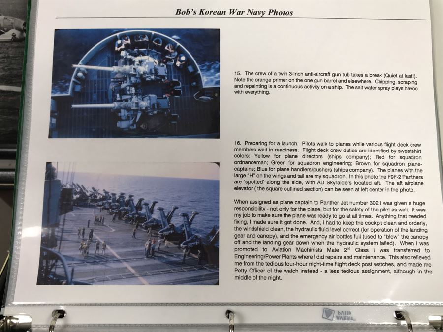 Detailed Firsthand Account Of Korean War Featuring Exclusive Photos Aboard Aircraft Carrier USS Wasp CVA-18 With Fighter Squadron VF-151, Framed Sticker From Fighter Squadron VF-151 And Framed B&W Photograph - See Photos For Sampling [Photo 15]
