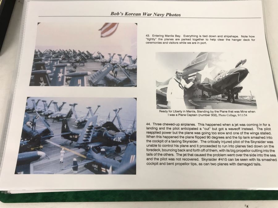 Detailed Firsthand Account Of Korean War Featuring Exclusive Photos Aboard Aircraft Carrier USS Wasp CVA-18 With Fighter Squadron VF-151, Framed Sticker From Fighter Squadron VF-151 And Framed B&W Photograph - See Photos For Sampling [Photo 27]