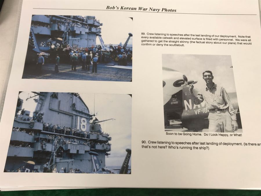 Detailed Firsthand Account Of Korean War Featuring Exclusive Photos Aboard Aircraft Carrier USS Wasp CVA-18 With Fighter Squadron VF-151, Framed Sticker From Fighter Squadron VF-151 And Framed B&W Photograph - See Photos For Sampling [Photo 30]