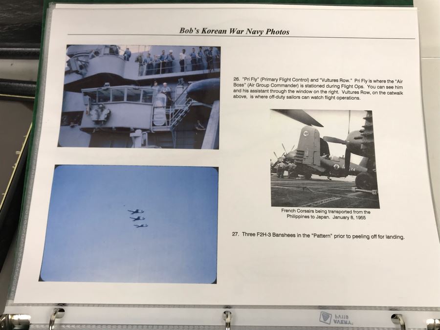 Detailed Firsthand Account Of Korean War Featuring Exclusive Photos Aboard Aircraft Carrier USS Wasp CVA-18 With Fighter Squadron VF-151, Framed Sticker From Fighter Squadron VF-151 And Framed B&W Photograph - See Photos For Sampling [Photo 20]