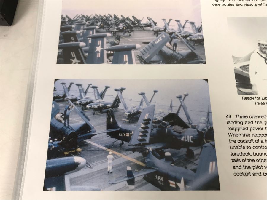 Detailed Firsthand Account Of Korean War Featuring Exclusive Photos Aboard Aircraft Carrier USS Wasp CVA-18 With Fighter Squadron VF-151, Framed Sticker From Fighter Squadron VF-151 And Framed B&W Photograph - See Photos For Sampling [Photo 28]