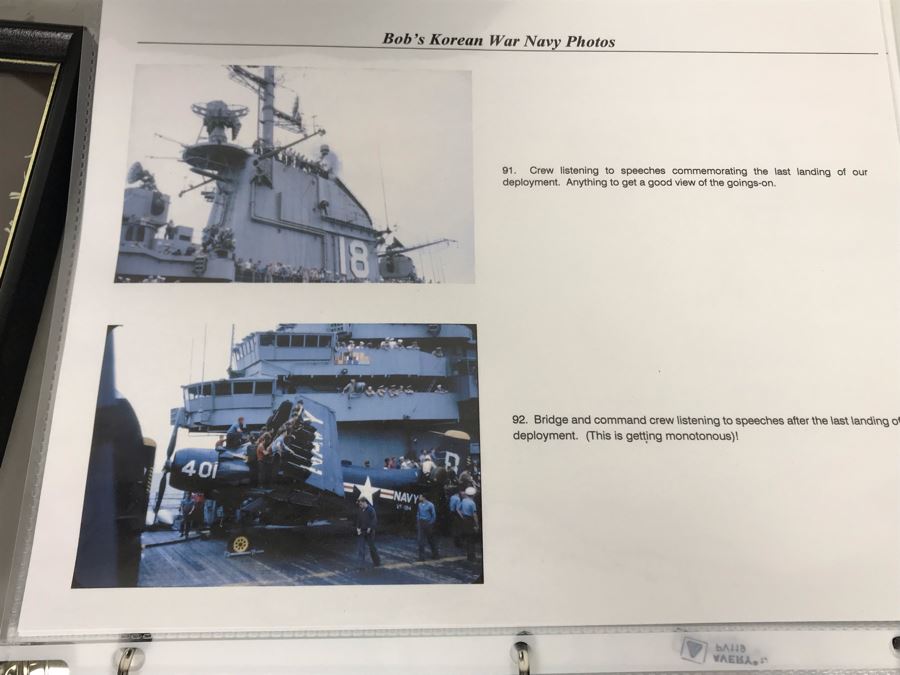Detailed Firsthand Account Of Korean War Featuring Exclusive Photos Aboard Aircraft Carrier USS Wasp CVA-18 With Fighter Squadron VF-151, Framed Sticker From Fighter Squadron VF-151 And Framed B&W Photograph - See Photos For Sampling [Photo 31]