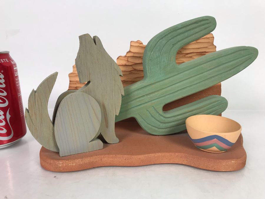 Vintage 1990 Reena Sullivan Desert Coyote Wooden Sculpture Salt Lake City, Utah 11W X 6D X 6.5H [Photo 1]