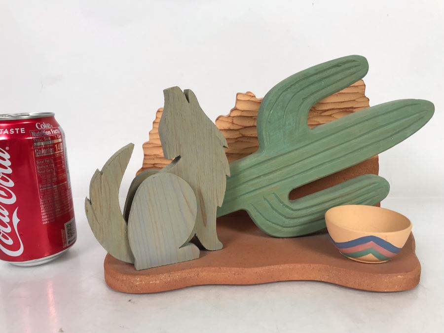 Vintage 1990 Reena Sullivan Desert Coyote Wooden Sculpture Salt Lake City, Utah 11W X 6D X 6.5H [Photo 2]
