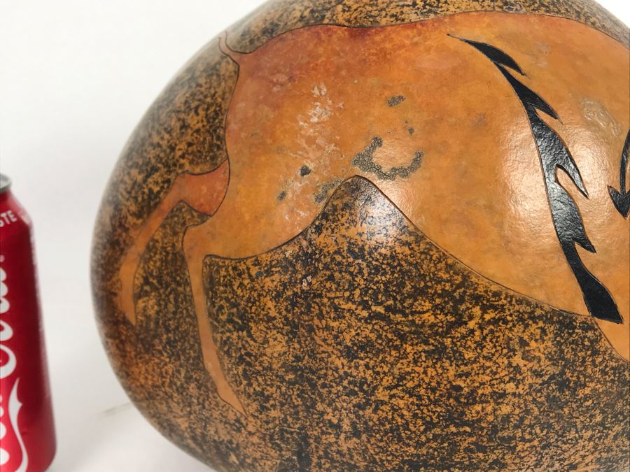 Hand Carved Gourd Artwork With Buffalo 10W X 8H [Photo 6]