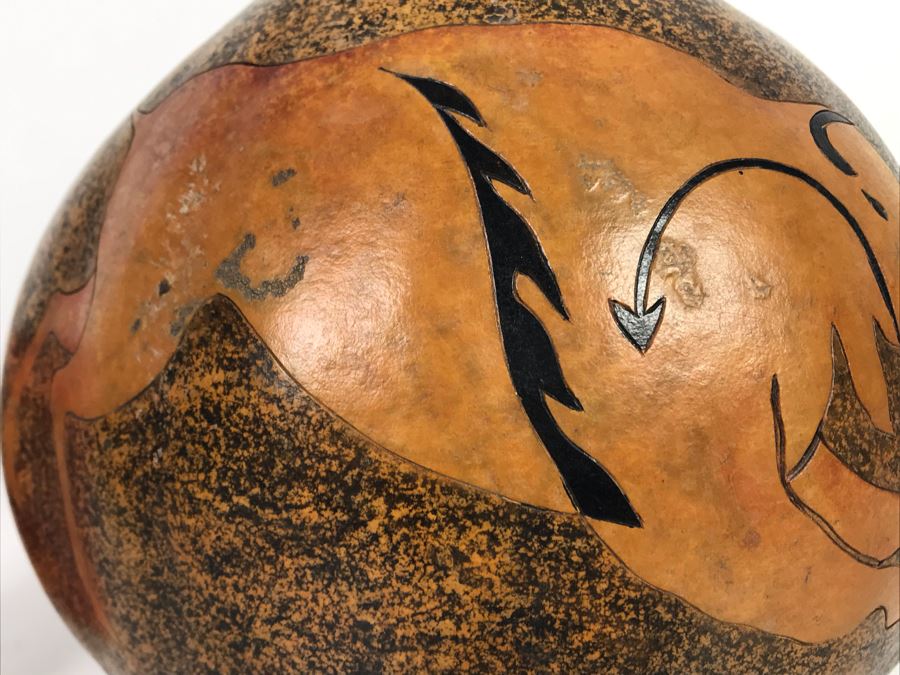 Hand Carved Gourd Artwork With Buffalo 10W X 8H [Photo 5]