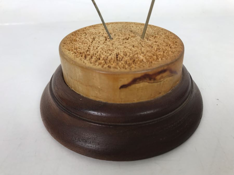 Vintage Wooden Hairpin Holder 4R With (2) Vintage Hat Pins [Photo 4]