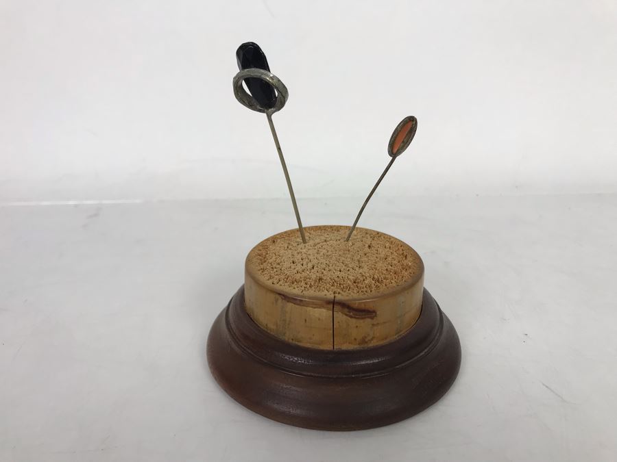 Vintage Wooden Hairpin Holder 4R With (2) Vintage Hat Pins [Photo 5]