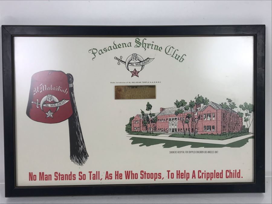 Framed Pasadena Shrine Club Certificate With Custom Brass Nameplate: Frank J. Pierce Shriner Of The Year 100 Years Young 18.5W X 12H [Photo 2]