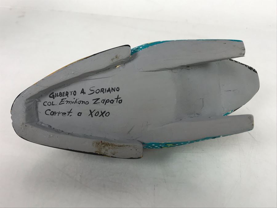 Signed Oaxacan Wood Carved Frog By Gilberto A. Soriano Col. Emiliano Zapata 7W X 3.5H [Photo 7]