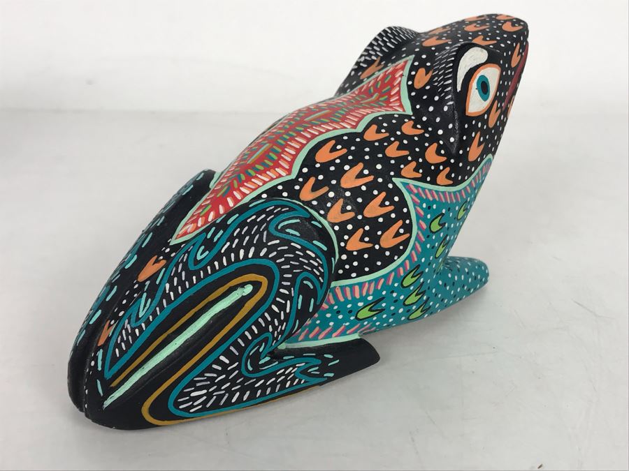Signed Oaxacan Wood Carved Frog By Gilberto A. Soriano Col. Emiliano Zapata 7W X 3.5H [Photo 6]