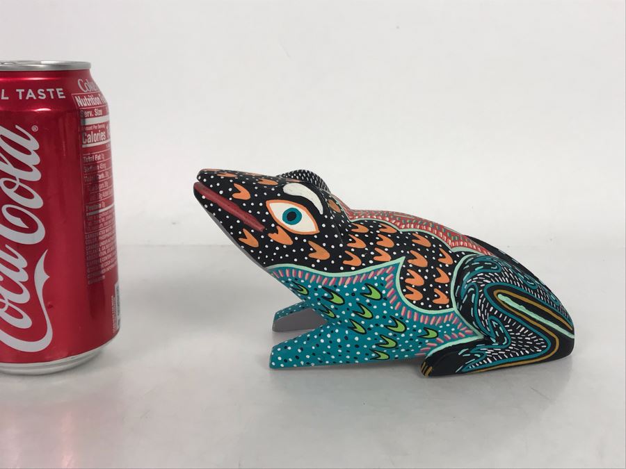Signed Oaxacan Wood Carved Frog By Gilberto A. Soriano Col. Emiliano Zapata 7W X 3.5H [Photo 3]