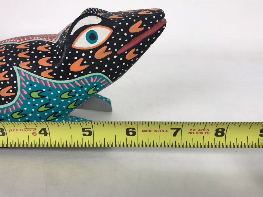 Signed Oaxacan Wood Carved Frog By Gilberto A. Soriano Col. Emiliano Zapata 7W X 3.5H [Photo 9]