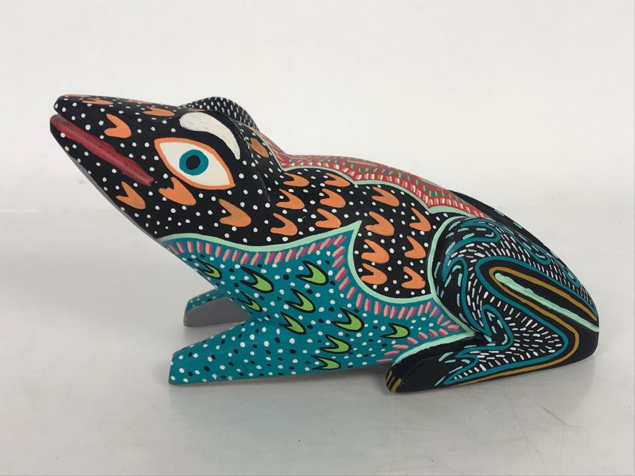 Signed Oaxacan Wood Carved Frog By Gilberto A. Soriano Col. Emiliano Zapata 7W X 3.5H [Photo 1]