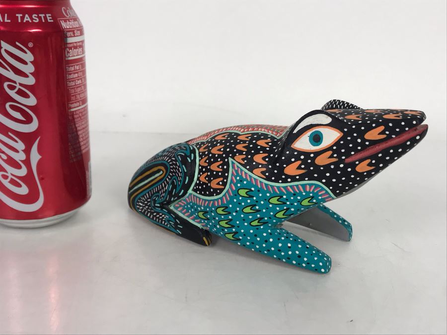 Signed Oaxacan Wood Carved Frog By Gilberto A. Soriano Col. Emiliano Zapata 7W X 3.5H [Photo 5]