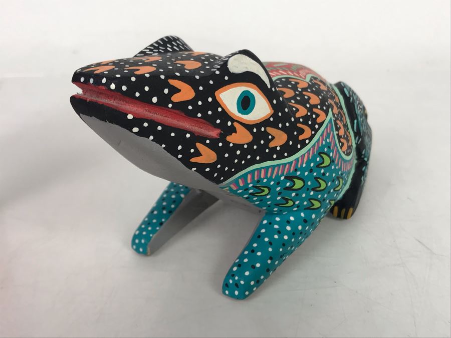 Signed Oaxacan Wood Carved Frog By Gilberto A. Soriano Col. Emiliano Zapata 7W X 3.5H [Photo 4]