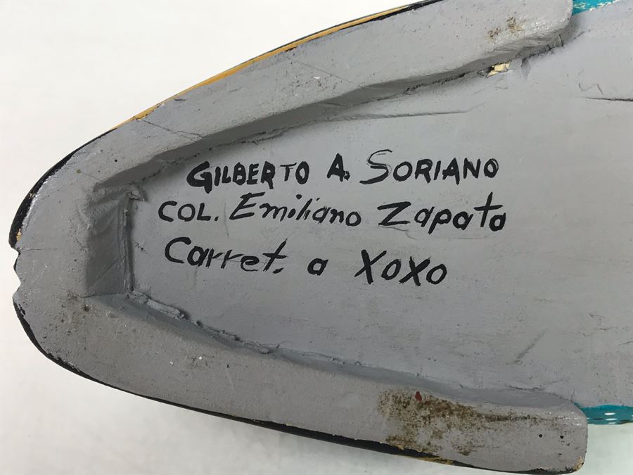 Signed Oaxacan Wood Carved Frog By Gilberto A. Soriano Col. Emiliano Zapata 7W X 3.5H [Photo 8]