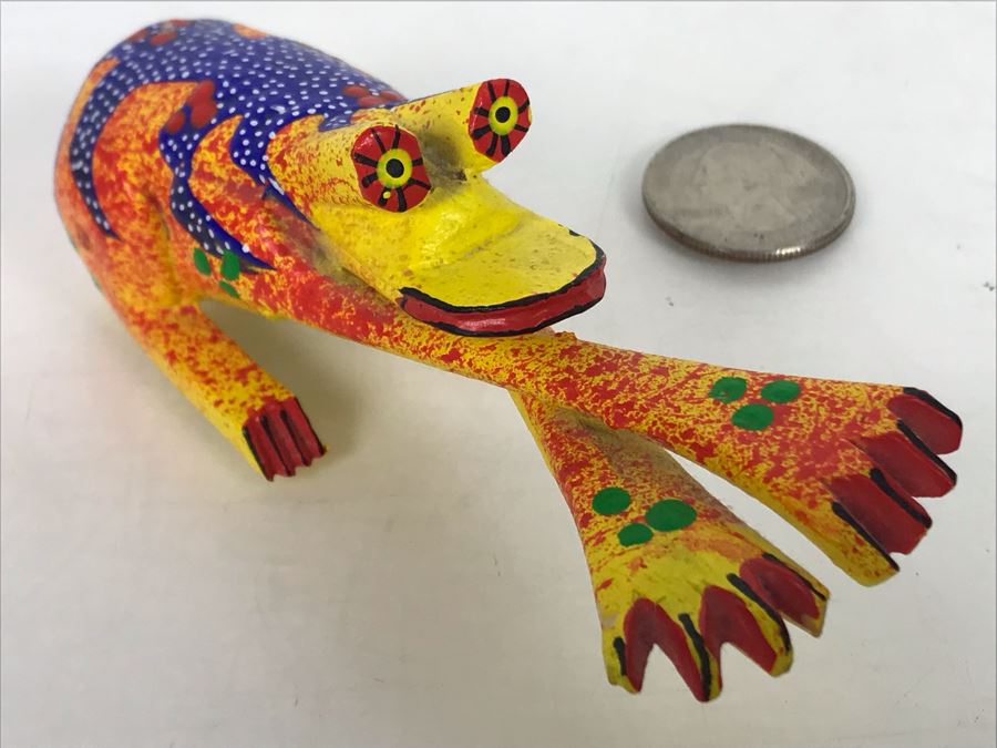 Oaxacan Wood Carved Frog Signed By Pablo Sosa Hernandez 4W X 1.5D X 1.5H [Photo 3]