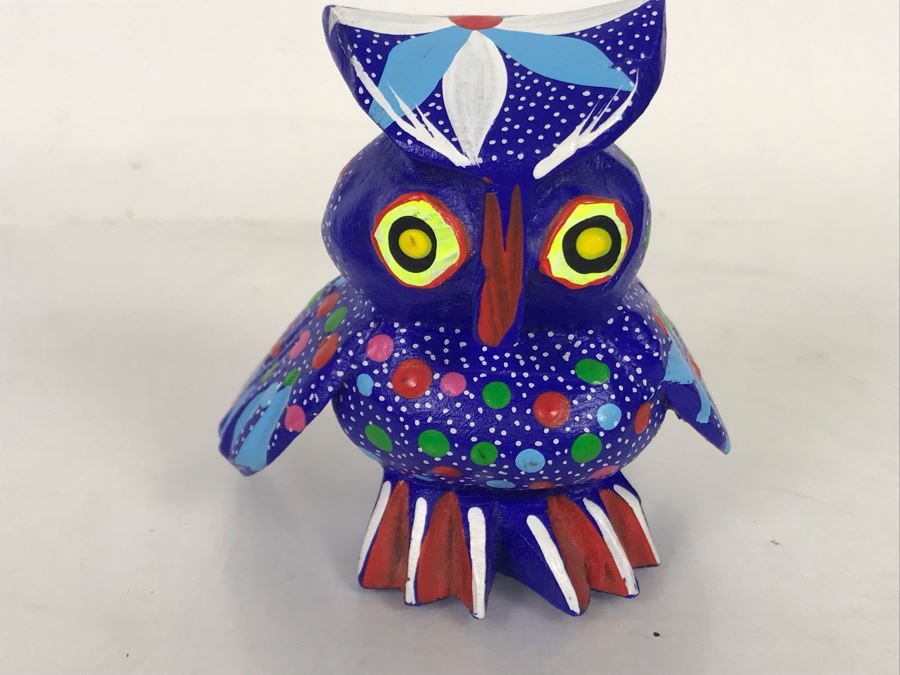 Signed Oaxacan Wood Carving Of Owl 3.5H [Photo 2]