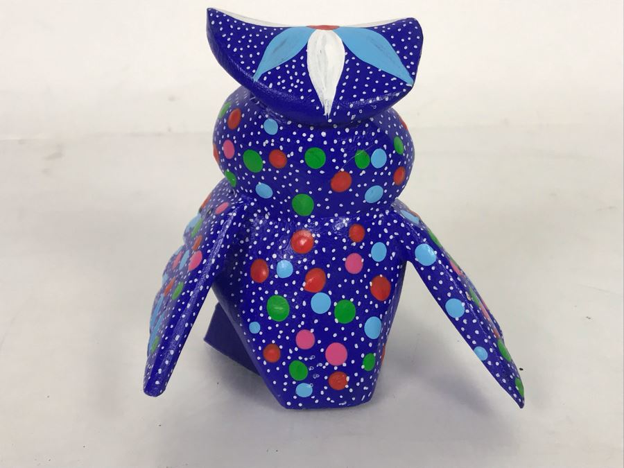 Signed Oaxacan Wood Carving Of Owl 3.5H [Photo 4]