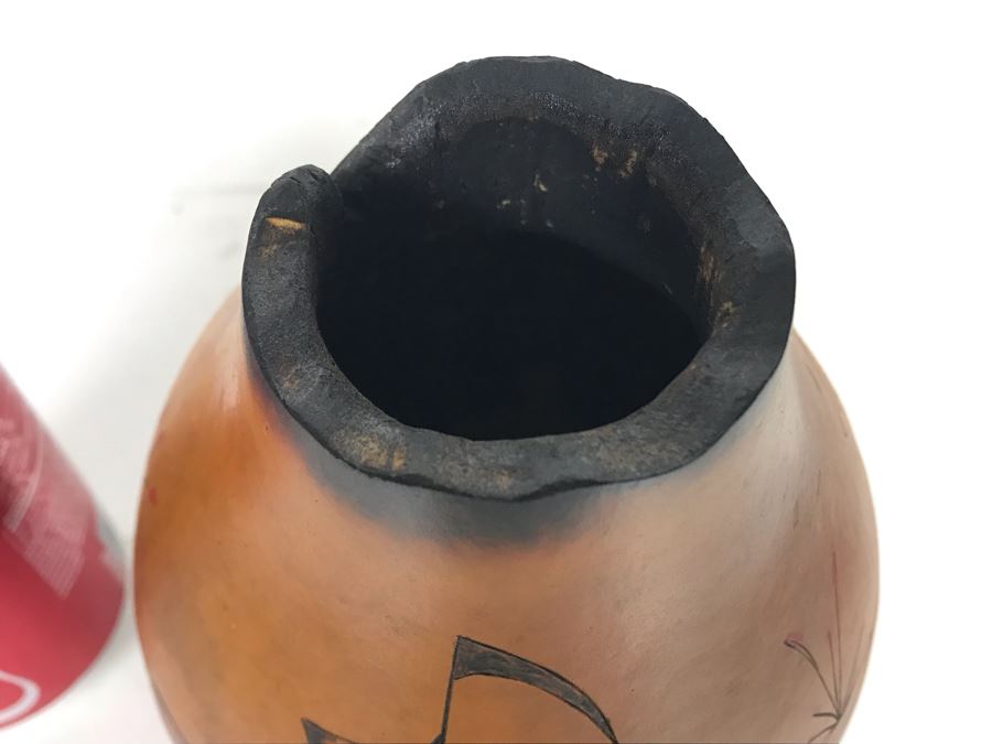 Hand Carved Gourd Artwork With Turquoise Piece 6.5H [Photo 9]