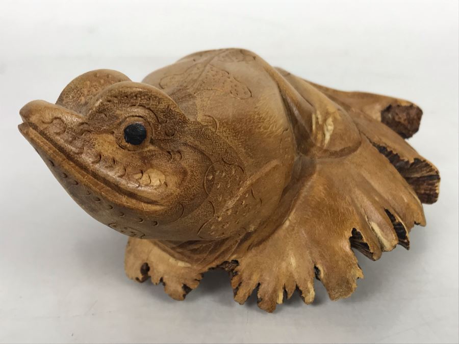 Hand Carved Wooden Frog Sculpture 5.5W X 2H