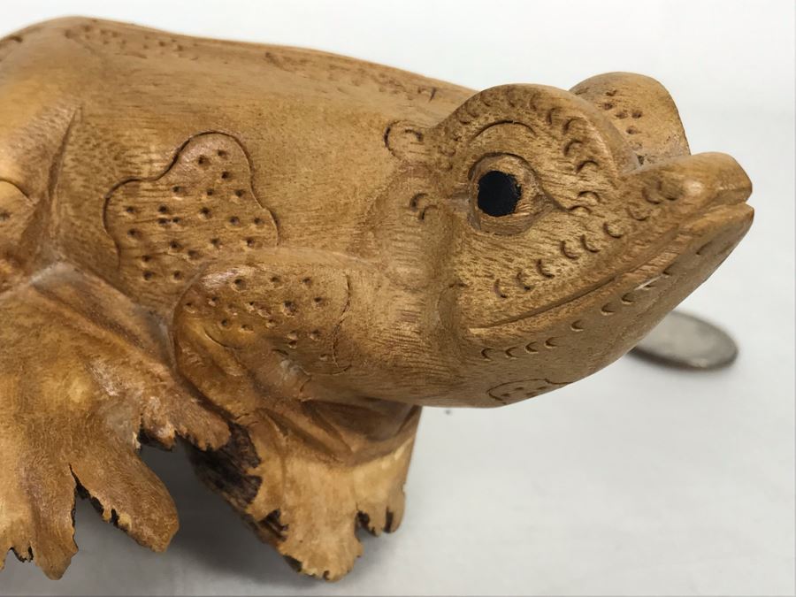 Hand Carved Wooden Frog Sculpture 5.5W X 2H [Photo 8]