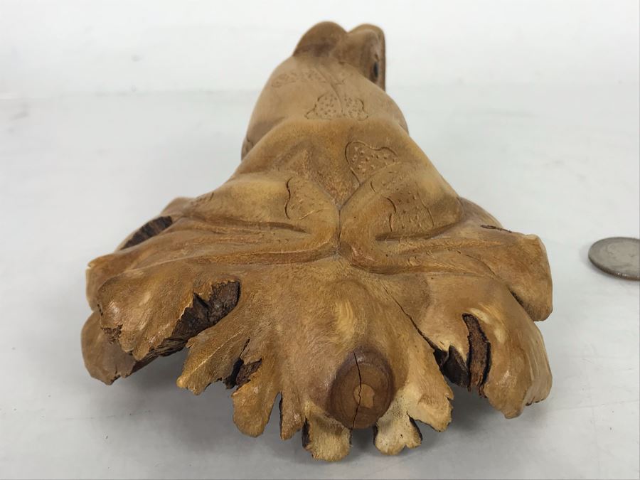 Hand Carved Wooden Frog Sculpture 5.5W X 2H [Photo 7]