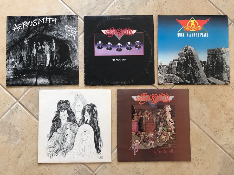 (5) Aerosmith Vinyl Records: Toys In The Attic, Draw The Line, Rock In A Hard Place, Rocks And Night In The Ruts [Photo 1]
