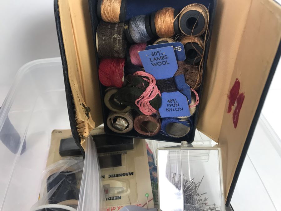 Vintage Mid-Century Footed Sewing Box With Various Sewing Supplies Including Wiss Shears - See Photos [Photo 12]