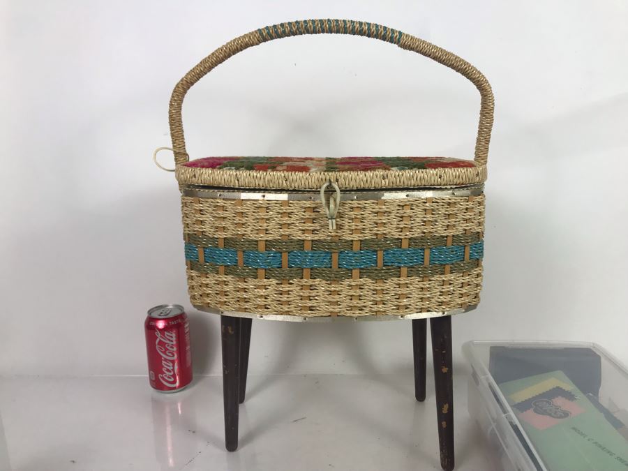 Vintage Mid-Century Footed Sewing Box With Various Sewing Supplies Including Wiss Shears - See Photos [Photo 17]