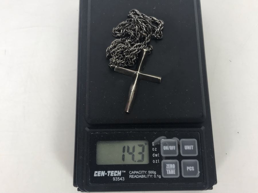 Sterling Silver Cross Pendant With Sterling Silver Chain Necklace 14.3g [Photo 6]