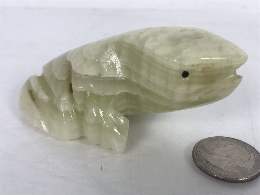 Carved Stone Figural Frog Sculpture 3.5W X 2D X 1.5H [Photo 1]
