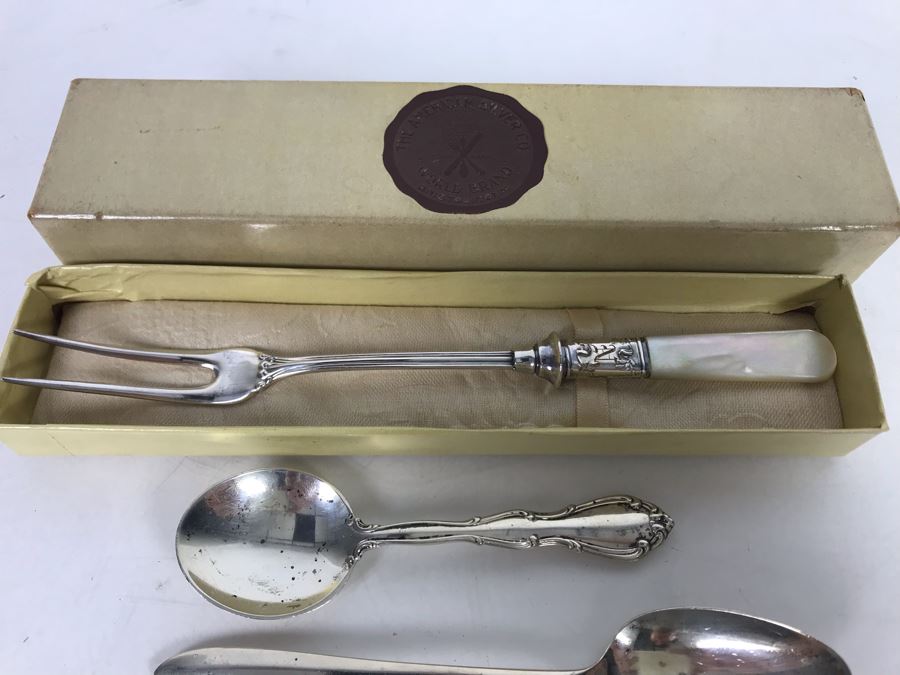 (3) Sterling Silver Flatware Pieces (60g) And Sterling Fork With Mother Of Pearl Handle By The American Silver Co [Photo 3]