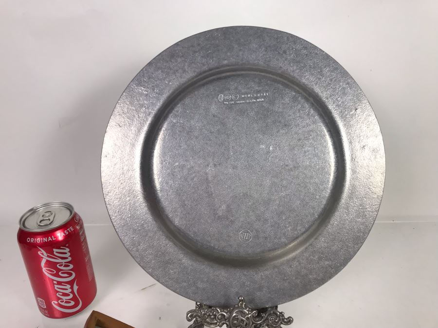 Vintage Wilton Southwest Round Pewter Plate 12R, Vintage Gerber Silverplate Spoon, Metal Easel And Seafood Cracker Set [Photo 10]