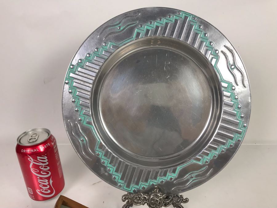 Vintage Wilton Southwest Round Pewter Plate 12R, Vintage Gerber Silverplate Spoon, Metal Easel And Seafood Cracker Set [Photo 8]