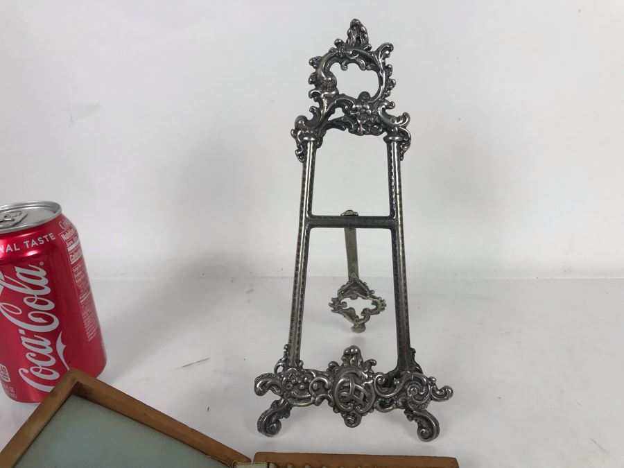 Vintage Wilton Southwest Round Pewter Plate 12R, Vintage Gerber Silverplate Spoon, Metal Easel And Seafood Cracker Set [Photo 9]