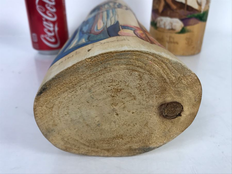Pair Of Hand Painted Wooden Candle Holders Of Saint David And Saint John Signed SCB 12H [Photo 13]
