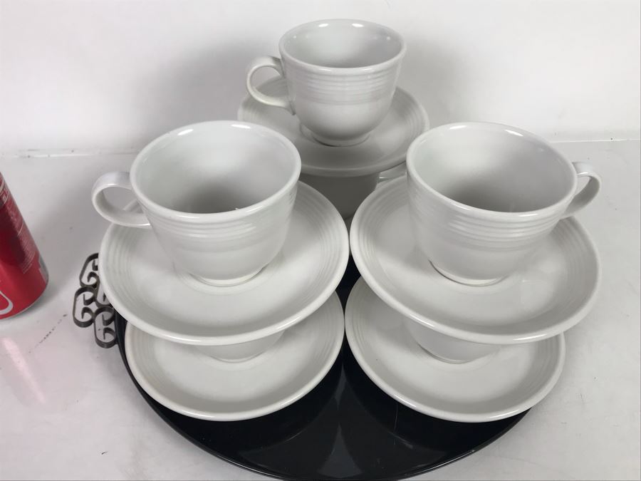 (6) Fiesta From Homer Laughlin White Cups And Saucers And Vintage Moire Glaze Kyes Handmade Tray Pasadena, CA [Photo 4]
